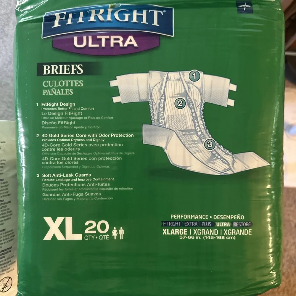 FitRight Medline Ultra Briefs XL 27 count And Protection Plus XL 11 Count